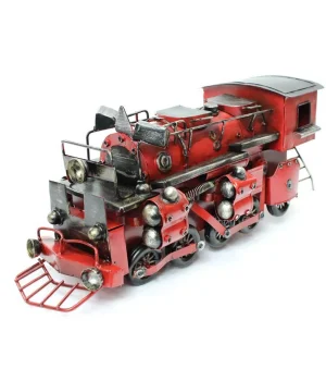 Buharlı Tren Lokomotifi Elyapımı Eskitilmiş Biblo Kırmızı 43cm