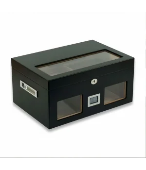 Camlı Puro Kutusu Humidor Mat Siyah 100s
