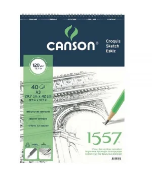 Canson 1557 Eskiz Çizim Defteri 120 gr. Üstten Spiralli A3 40 Sayfa