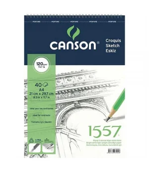 Canson 1557 Eskiz Çizim Defteri 120 gr. Üstten Spiralli A4 40 Sayfa