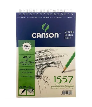 Canson 1557 Eskiz Çizim Defteri 120 gr. Üstten Spiralli A5 40 Sayfa