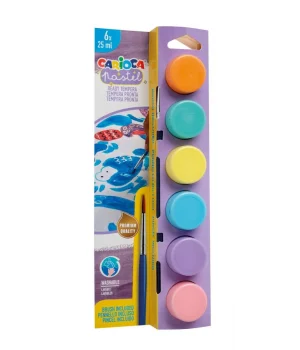 Carioca Tempera Yıkanabilir Poster Boya 25 ml. x 6 Pastel Renk Fırçalı Set