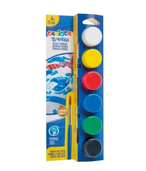 Carioca Tempera Yıkanabilir Poster Boya 25 ml. x 6 Renk Fırçalı Set