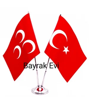 Çiftli Kırmızı Üçhilal Masa Bayrağı