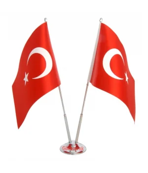 Çiftli Krom Türk Masa  Bayrağı