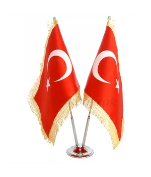 Çiftli  Krom Türk Masa Bayrağı (SİMLİ)
