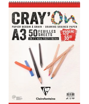 Clairefontaine CrayOn Eskiz Çizim Defteri Üstten Spiralli 120 gr. A3 50 yp.