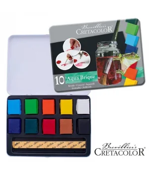 Cretacolor Aqua Brique Profesyonel Tablet Sulu Boya Seti 10 Renk Metal Kutu