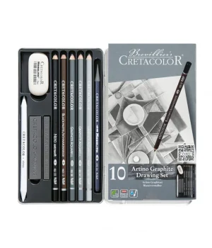 Cretacolor Artino Graphite Drawing Set Karakalem Eskiz Çizim Seti Metal Kutu 10 Parça