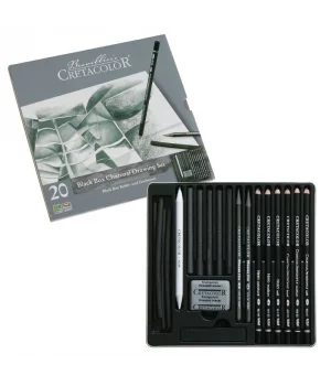 Cretacolor Black Box Charcoal Drawing Set Karakalem Eskiz Çizim Seti Metal Kutu 20 Parça