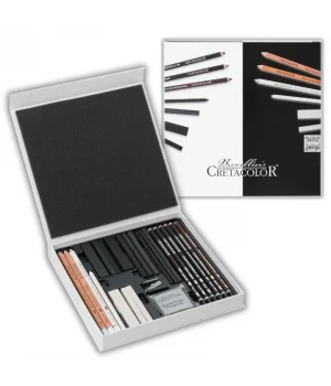 Cretacolor Black & White Drawing Set Premium Karakalem Eskiz Çizim Seti Hediyelik Kutu 25 Parça