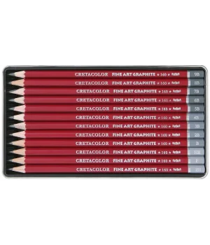 Cretacolor Fine Art Graphite Dereceli Kalem Karakalem Eskiz Çizim Seti Metal Kutu 12li