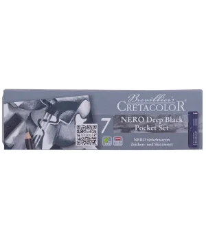 Cretacolor Nero Deep Black Pocket Set Karakalem Eskiz Çizim Seti Metal Kutu 7 Parça