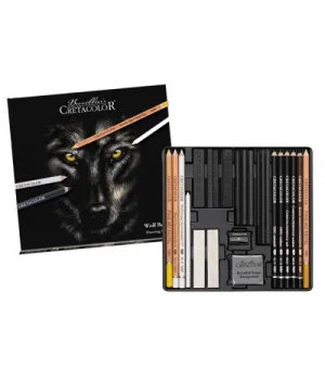 Cretacolor Wolf Box Drawing Set Profesyonel Karakalem Eskiz Çizim Seti 25 Parça Metal Kutu
