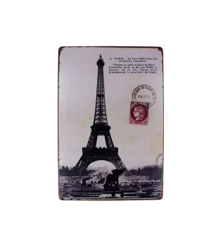 Dekoratif Vintage Metal Pano Eifell Post 20x30