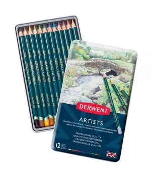 Derwent Artists Pencils Kuru Boya Kalemi Seti 12li Teneke Kutu