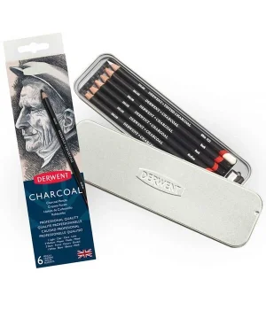 Derwent Charcoal Pencils Kömür Füzen Kalem Seti 6lı Teneke Kutu