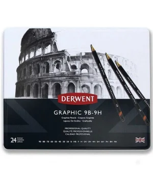 Derwent Graphic Dereceli Kalem Karakalem Eskiz Çizim Seti 24lü Teneke Kutu