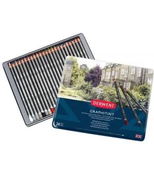 Derwent Graphitint Suda Çözünebilen Renkli Eskiz Çizim Kalemi Seti 24lü Teneke Kutu