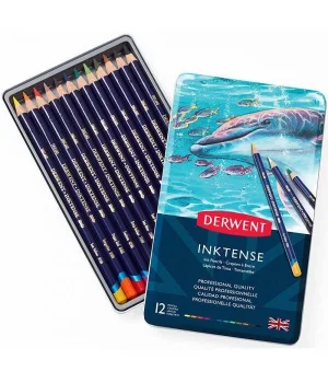 Derwent Inktense Mürekkep Etkili Aquarell Boya Kalemi Seti 12li Teneke Kutu
