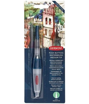 Derwent Push Button Waterbrush Akış Kontrollü Su Hazneli Sulu Boya Fırçası Medium Tip (Orta Uç)