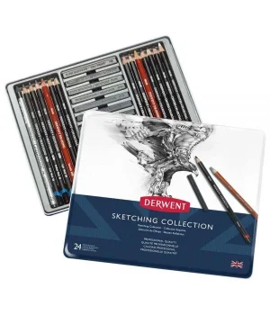 Derwent Sketching Collection Karakalem Eskiz Çizim Seti 24lü Teneke Kutu