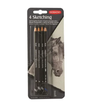 Derwent Sketching Pencils Karakalem Eskiz Çizim Kalemi Seti 4lü Blister