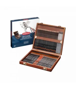 Derwent Sketching Pencils Karakalem Eskiz Çizim Kalemi Seti 48li Ahşap Kutu