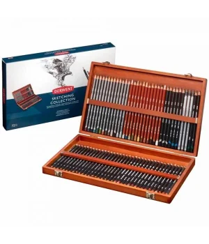 Derwent Sketching Pencils Karakalem Eskiz Çizim Kalemi Seti 72li Ahşap Kutu