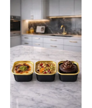 Dolphin Muffin Kare Siyah-Altın Kek Kapsülü 25 Adet
