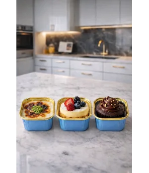 Dolphin Muffin Kek Kapsülü Kare Mavi-Altın 25 Adet