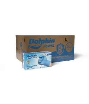 Dolphin Nitril Muayene Eldiveni Pudrasız Kalın Mavi L Beden 100 Adet x 20 Paket-Koli
