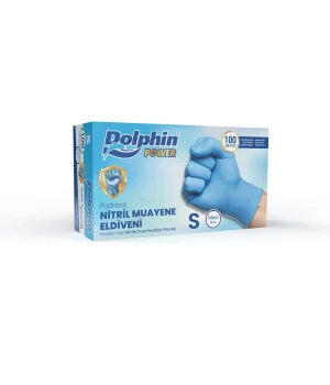 Dolphin Nitril Muayene Eldiveni Pudrasız Kalın Mavi S Beden 100 Adet-M