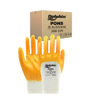 Dolphin Polyester Nitril İş Eldiveni Beyaz/Sarı PON5 9-L 288 Çift - Koli