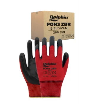 Dolphin Polyester Nitril İş Eldiveni Kırmızı/Siyah PON3 ZBR 9-L 288 Çift - Koli