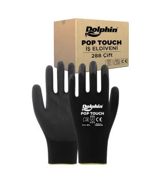 Dolphin Polyester Poliüretan İş Eldiveni Siyah POP TOUCH 9-L 288 Çift - Koli