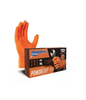 Dolphin PowerGrip Ekstra Kalın Turuncu Nitril Eldiven Elmas Dokulu XL 50 Adet