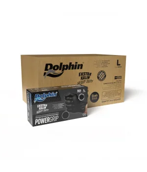 Dolphin PowerGrip Nitril Eldiven Ekstra Kalın Siyah L Beden 50 Adet  x 20 Paket - Koli