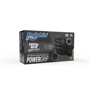 Dolphin PowerGrip Nitril Eldiven Ekstra Kalın Siyah M Beden 50 Adet