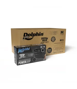 Dolphin PowerGrip Nitril Eldiven Ekstra Kalın Siyah M Beden 50 Adet  x 20 Paket - Koli