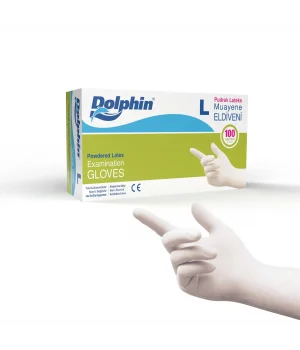 Dolphin Pudralı Lateks Muayene Eldiveni L Beden - 1 Kutu - MDR