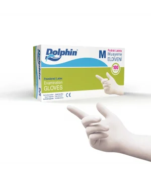 Dolphin Pudralı Lateks Muayene Eldiveni M Beden - 1 Kutu - MDR