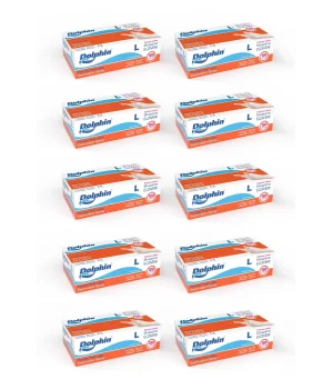 Dolphin Pudrasız Lateks Muayene Eldiveni L Beden 100 Adet x 10 Paket - MDR