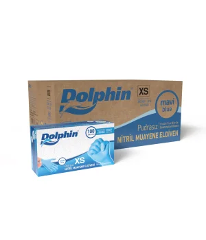 Dolphin Pudrasız Nitril Eldiven Mavi XS Beden 100 Adet | 20 Paket - Koli