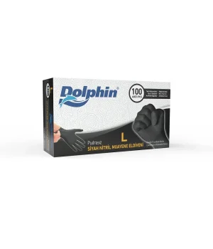 Dolphin Siyah Çok Amaçlı Nitril Muayene Eldiveni L Beden 100 Adet - MDR