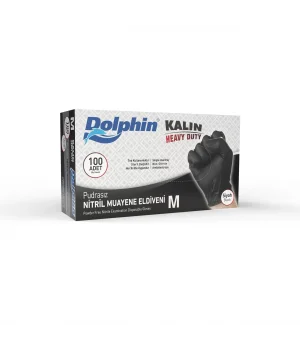 Dolphin Siyah Nitril Eldiven Pudrasız Ekstra Kalın M 100 Adet