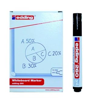 Edding 260 Whiteboard Marker Yazı Tahtası Kalemi 10lu Kutu Siyah