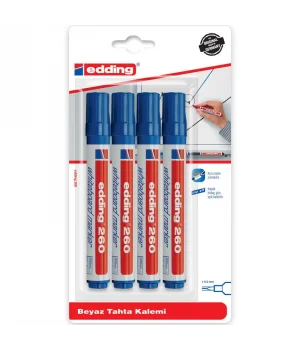 Edding 260 Whiteboard Marker Yazı Tahtası Kalemi Seti 4lü Mavi