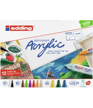 Edding Akrilik Boyama Markörü Seti Marker Creative Set 12 Mix Kalem + Akrilik Boya Defteri