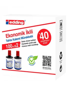 Edding Legamaster Tahta Kalemi Mürekkebi 100 ml. KIRMIZI x 2li Kutu